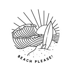 vacation summer beach vintage vector line art illustration