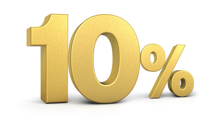 Golden 10 Percent Off Discount Sign, Special Offer 10% Off Discount Tag, Save On 10% Icon, Golden Sale Symbol, Gold Sale ten, 3d render