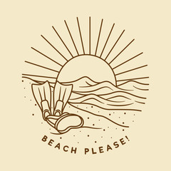 vacation summer beach vintage vector line art illustration