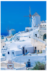 windmills in santorini island greece