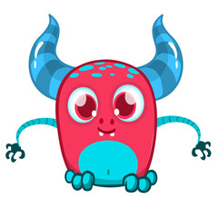 Funny cartoon monster. Vector illustration of cute monster creature.
