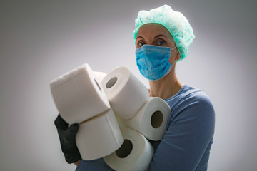 Coronavirus COVID-19 hysteria with toilet paper / illustrative presentation about real panic...