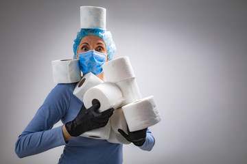 Coronavirus COVID-19 hysteria with toilet paper / illustrative presentation about real panic...