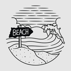 vacation summer beach vintage vector line art illustration