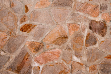 The wall consists of cobblestones. The texture of the stone masonry.