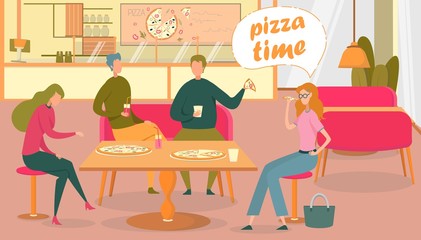 Best Friends in Pizzeria Flat Vector Illustration