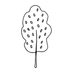 Beautiful tree with leaves on a white background. National Forest Day. The concept of conservation of nature. Spring or summer doodle style black and white illustration. National arbor day. Ecology.