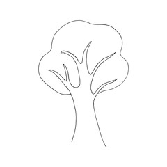 Beautiful tree with spreading branches on a white background. National Forest Day. The concept of conservation of nature. Spring or summer doodle style black and white illustration. National arbor day