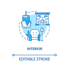 Interior design and renovation studio concept icon. Home coziness creating idea thin line illustration. Apartment repair company. Vector isolated outline RGB color drawing. Editable stroke