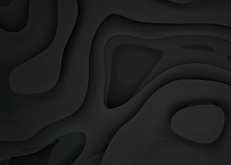 Abstract dynamic fluid overlap textured black background 3d