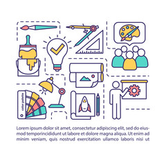 Collaborative teamwork concept icon with text. Working on creative project. Artist community. PPT page vector template. Brochure, magazine, booklet design element with linear illustrations