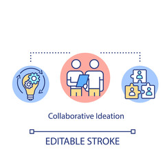 Collaborative ideation concept icon. Teamwork, partnership, cooperation idea thin line illustration. Brainstorming, idea generation. Vector isolated outline RGB color drawing. Editable stroke