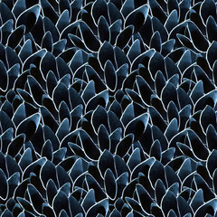 Obraz premium Seamless watercolor pattern with navy succulents on indigo background. Abstract desert plants, cactus. Hand painted, textile surface for fabric print, stationery and gift paper wrap