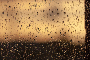 Drops of rain on window glass