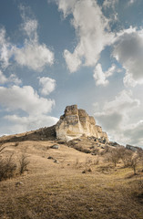 White rock in spring. Desert. Blue sky. Scenic view