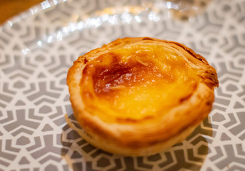 Delicious Portuguese Egg Tart Placed on a Plate