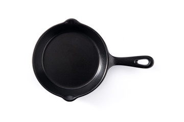Empty black frying pan isolated on white background