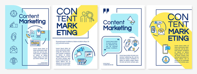 Content marketing tools brochure template. Inbound vs outbound model. Flyer, booklet, leaflet print, cover design with linear icons. Vector layouts for magazines, annual reports, advertising posters