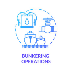 Bunkering operation blue concept icon. Supplying ship with fuel. Providing petroleum to boat. Vessel maintenance idea thin line illustration. Vector isolated outline RGB color drawing