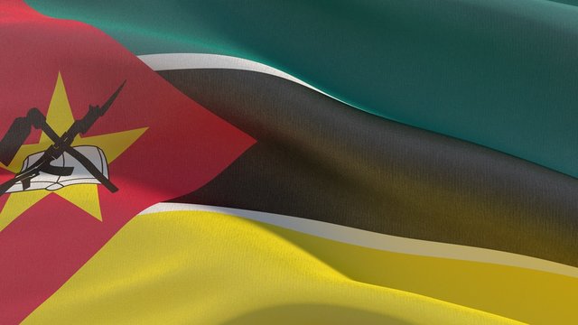 Waving flags of the world - flag of Mozambique. 3D illustration.