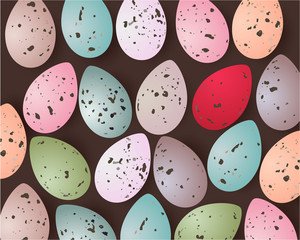 Easter pattern with Easter Eggs on a brown background. Easter Greeting card, holiday