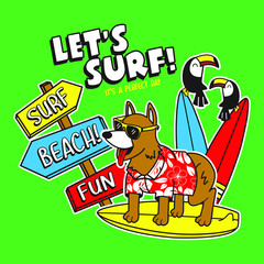 LET'S SURF DOG, SLOGAN PRINT VECTOR
