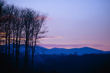 Image of amazing view of mountains during blue hour before sunrise, beautiful wallpaper