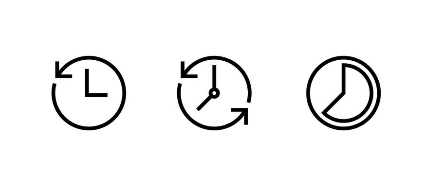 Set Icon Clock On White Background. Recent Event History. Editable Vector Outline.