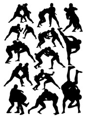 set of silhouettes of sumo wrestling  vector