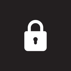 padlock or lock icon isolated on black background
