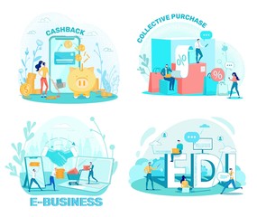 Internet Store and Network Business Scenes Set.