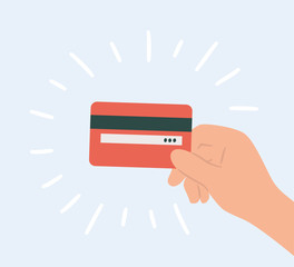 Plastic credit card in hand. Hand drawn vector illustration