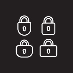 padlock or lock icon isolated on black background