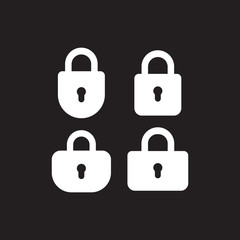 padlock or lock icon isolated on black background