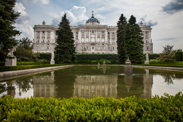 The Royal Palace of Madrid the official residence of the Spanish royal family at the city of Madrid seen from the Sabatini Gardens