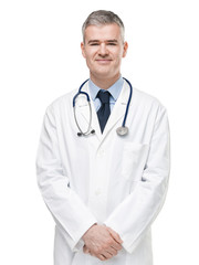 Confident male doctor in white lab coat