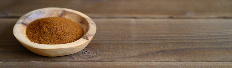 chaga tea mushroom from birch tree using for healing tea or coffee in folk medicine. banner