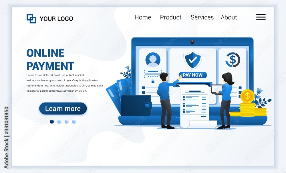 Poster vector illustration of online payment concept with people making payment transactions. modern flat w