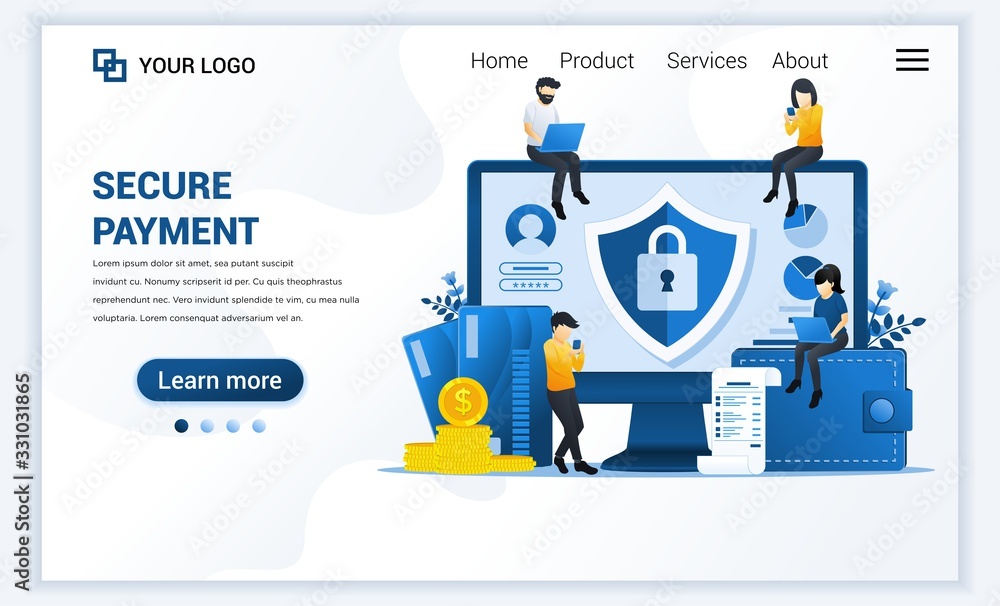 Aufkleber vector illustration of secure payment or money transfer concept with characters. modern flat web lan