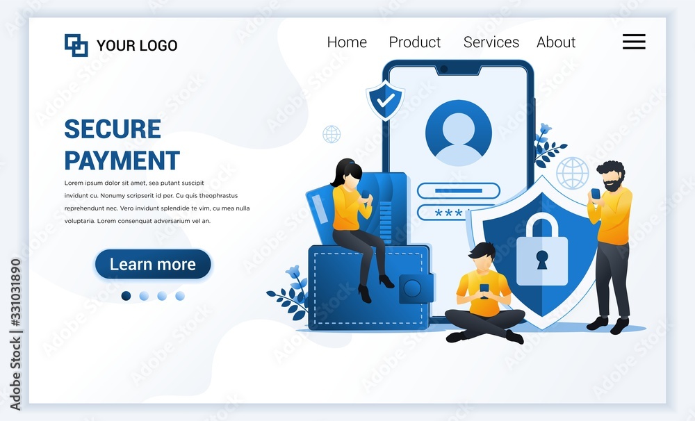 Aufkleber vector illustration of secure payment or money transfer concept with characters. modern flat web lan