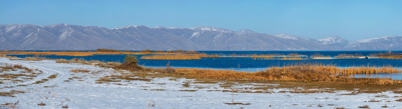 Fabulous panoramic view of lake Sevan, Armenia