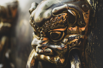 Close-up of a bronze handle of a ancient large bronze water tank, Forbidden City, Beijing China
