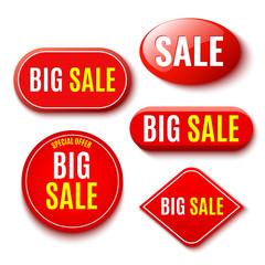 Set of red sale banners. Vector illustration.