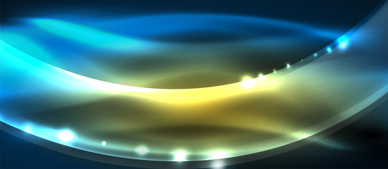 Abstract background. Shiny design neon waves with light effects, techno trendy design. Vector Illustration For Wallpaper, Banner, Background, Card, Book Illustration, landing page