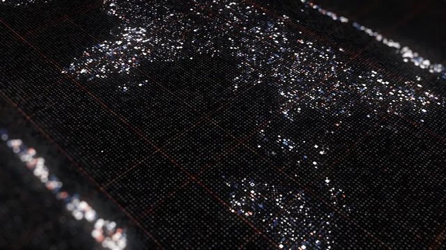 Luminous digital map of world. Animation. Pixel map of world glows on black matrix background. Beautiful electronic map of world glows on black background