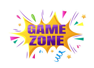 Kids zone entertainment childish banner label sticker badge logo. Cartoon colorful logo for children's playroom decoration, fun play, game zone vector illustration