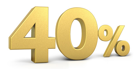 Golden 40 Percent Off Discount Sign, Special Offer 40% Off Discount Tag, Save On 40% Icon, Golden Sale Symbol, Gold Sale forty, 3d render