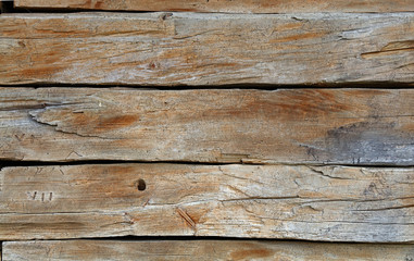 Vintage wooden wall with horizontal planks and gaps