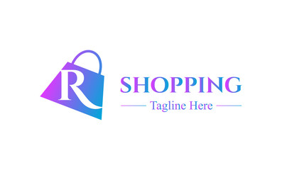 Abstract letter R with on shopping bag. Abstract shopping logo. Online shop logo