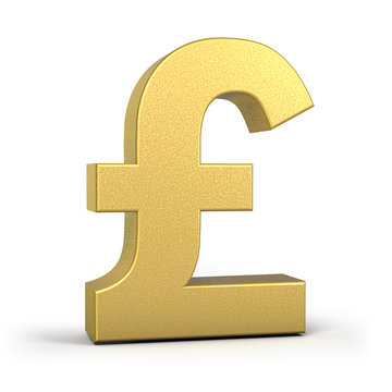 Golden pound Currency Icon Isolated, 3D gold pound symbol with white background, 3D rendering